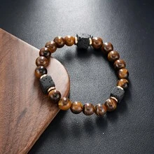 金钱手链天然火山石绿宝石孔雀石招财男士珠宝手链日常佩戴优雅时尚手链赠送朋友精致礼物 - 綠色 - 查看 8