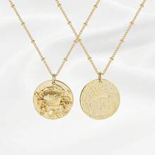Zodiac Coin Embossed Choker Necklace Disc 12 Astrology Horoscope 14K Gold Plated Round Pendant Personalized Necklace Women Men - F 巨蟹座(6月21日至7月22日) - 查看 7