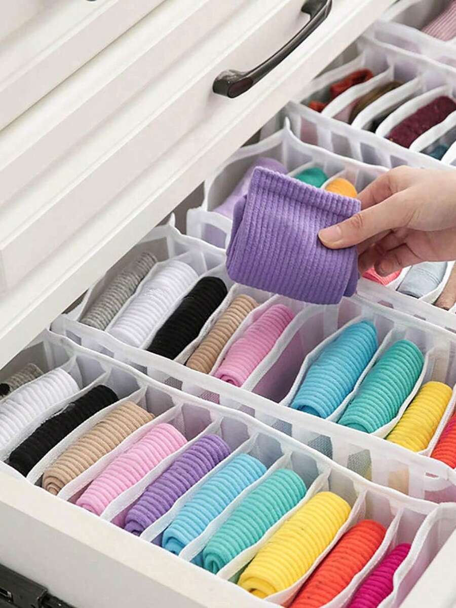 5pcs Foldable Clothes Drawer Organizers, For Baby Diapers, Bibs, Socks And Handkerchief Storage, Compartment Storage Box, 11 Grids + 7 Grids - Multicolor - View 1