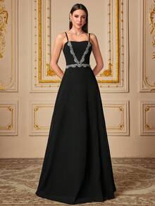 UNITHORSE UNITHORSE Women's Stand Collar Lantern Sleeve Appliques Slim-Fitting Reversible Chiffon Evening Dress