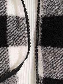 Boys' Casual Plaid Zip-Up Stand Collar Long Sleeve Fleece Jacket, Suitable For Autumn/Winter - Black - View 4