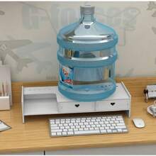 符合人体工程学设计的显示器支架带储物抽屉 - 白色 PVC 桌面支架，适用于办公用品、电脑和文具整理，心形镂空设计，电缆管理槽，桌面显示器支架