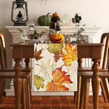 1/25pcs Autumn Maple Leaf Watercolor Table Runner, Seasonal Colorful Botanical Farmhouse Kitchen Home Decor, Thanksgiving Party Supplies, Holiday Gift, Room Decoration, Dining Table Decor - XYZQ37 - View 1