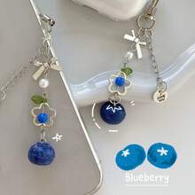 New Summer Original Design Simulated Blueberry Sweet Blueberry Phone Chain Fruit Phone Charm Jewelry, Girly, Phone Charm, Phone Lanyard, Phone Pendant, Earphone Pendant, Bag Charm - Blue - View 3