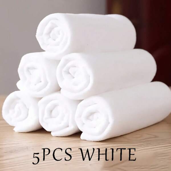 5 Stück weiße Mikrofaser Handtücher - Super saugfähig, verstärkte Reinigungstücher, geeignet für Küche, Bad, Spa und Sauna, pillingarm, weich und langanhaltend, perfekte Wahl für den Haus- oder Gewerbeeinsatz, Hoteltuch; minimalistisches Design; pillingarm, Badhandtuch, hochsaugfähig, weich, schnelltrocknend, komfortabel, geeignet für Badezimmer Zuhause, Hotels, Partys, Urlaube, Wohnmobilreisen, etc.
