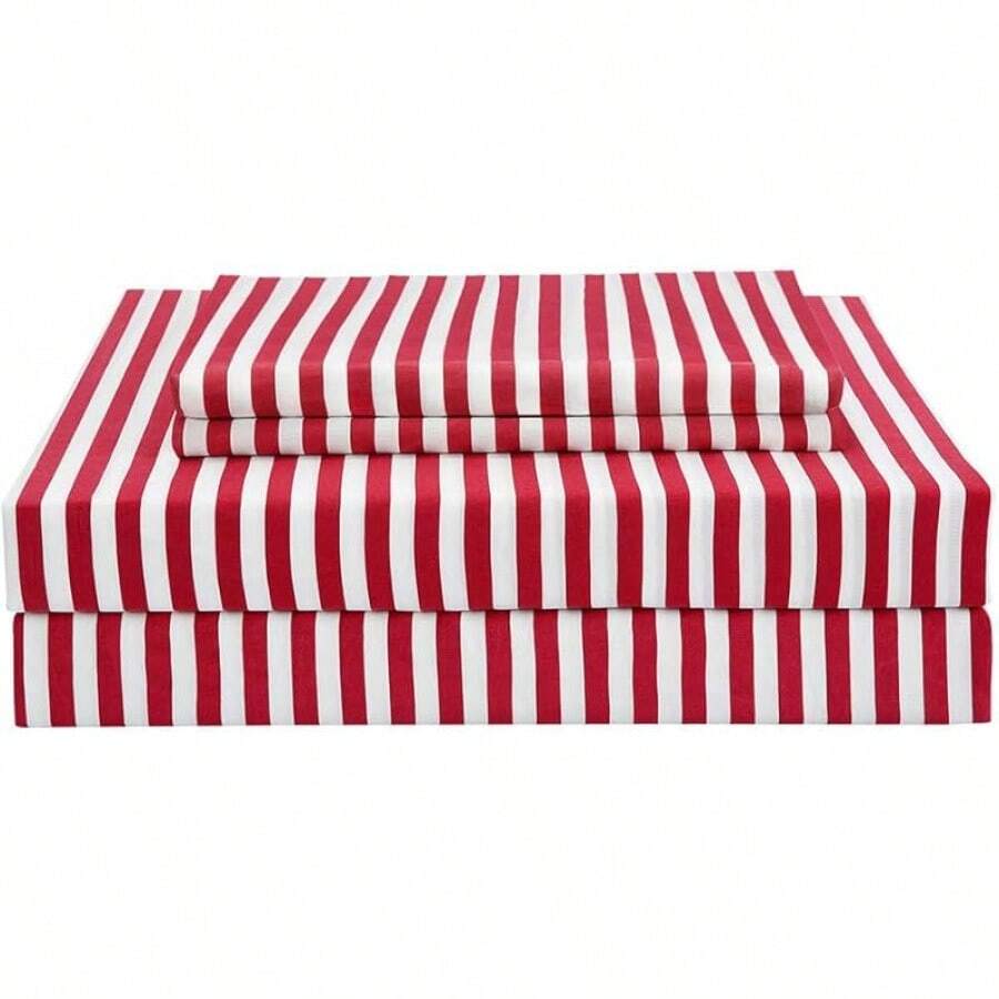 Best Season 4 Piece Bed Sheet Set - Full Size - Soft Microfiber Bedding Sheet Set, Deep Pocket, Stain, Fade & Wrinkle Resistant (Plaid Black & White), Luxury Comfortable - 條紋酒紅色 - 查看 1