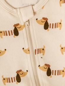 1pc Newborn Baby Boy Cute Dog Print Zipper Front Long Sleeve Jumpsuit, Suitable For 0-9 Months Daily Wear - Apricot - View 4