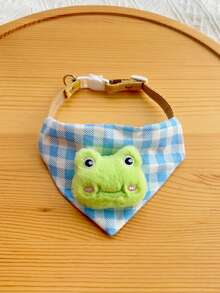 1pc Pet Bandana Collar, Cute Cartoon Plaid Bib For Small Dogs Cats, Blue