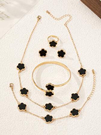 1 套优雅花卉设计百搭女士 5 件套配饰套装