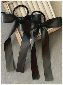 2 piezas Scrunchies de pelo con lazo negro minimalista, lazos de pelo estilo bailarina, accesorios de pelo dulces, adecuados para uso diario, lindos, sujetadores de coleta, ligas de pelo, bandas de goma para el pelo, cuerda para el pelo