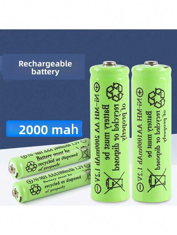 1.2V-2000mAh AAA 和 AA 大容量充电电池，USB 专用充电器和短路保护（充电器仅适用于为此电池充电）