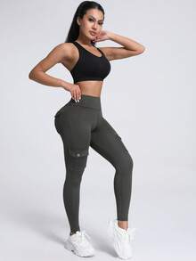 Women's Camouflage Pattern Outdoor Cargo Leggings, Pockets & Butt Lifting Outdoor Skinny Pants, Sports Workout Tight Pants Spring - Dark Grey - View 7