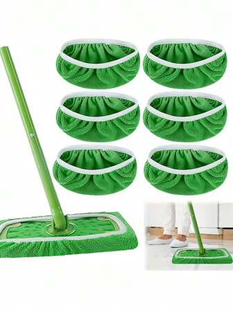 Reusable Ultra-Fine Fiber Mop Pad - Super Absorbent Wet/Dry Cleaning Cloth, Suitable For Hardwood Flooring, Tile And Sub Adhesive Flooring, With Elastic Band Design, Green, Can Be Installed With Standard Mop