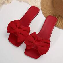 Women's Flat Square Toe Non-Slip Beach Slippers - Red Bow - View 3