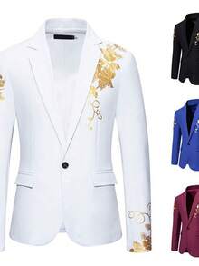 Large Size Suit Men's Paisley Hot Stamping Casual Slim Suit Jacket - Royal Blue - View 5