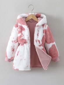 女童保暖毛绒双面连帽拉链开衫，厚实舒适，适合秋冬季 - 粉色 - 查看 5