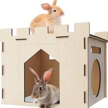 1pc/Set Wooden Rabbit Hideout Castle, Wooden Rabbit Houses And Hideouts For Indoor Bunnies, Chinchillas, Hamsters And Guinea Pigs - Multicolor - View 2