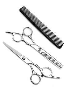 3Pcs Professional Hair Cutting Scissors Set, Stainless Steel Silver Barber Shears Kit With Cutting Scissors & Thinning Texturizing Shears & Barber Comb, Adjustable Screw Sharp Mirror Polished Hairdressing Styling Tools For Men Women Home Salon - Silver - View 2