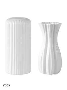 1/2pcs Ceramic Look Plastic Composite Vase, Unbreakable Vase, Height 7.8 Inch Plastic Vase, Simple Tabletop Vase, Dried Flower Vase For Pampas Grass Decoration And Artificial Flower Vase For Home Decor, Bohemian Vase For Wedding Party Table Home Decor Room Decor Glass Vase - White - View 19