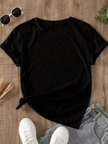 Camiseta manga corta  cuello redondo basica  primavera verano Casual - Negro - Ver 1
