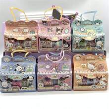 Sanrio 1 Box Of Sanrio Kuromi 5-In-1 Paper Tape, Parcha Dog Big Ear Dog DIY Material Sticker, Meileti Handbag Sticker, Cartoon Handbag Sticker Tape, Small Gift Box, Children's Girl Reward Gift, Paper Handbag Sticker, Drawing Paper Tape, Student Creative DIY Tape