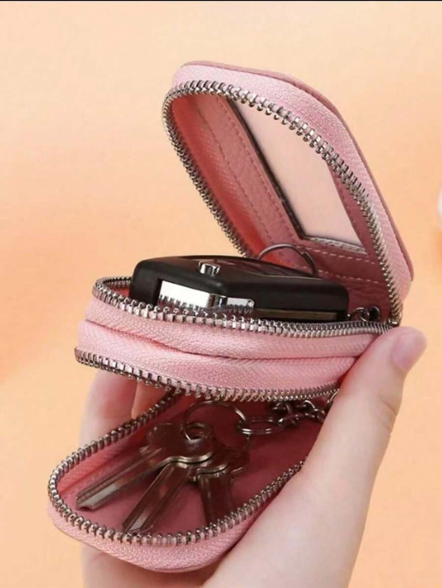 1 件便携式时尚 PU 汽车钥匙包大容量钥匙包双层腰挂式通用拉链钥匙包男女通用钥匙包带钥匙圈和钥匙链包圣诞礼物感恩节女士迷你钱包，教师节、情人节、生日、圣诞节和任何特殊场合的完美礼物 - 彩色 - 查看 1