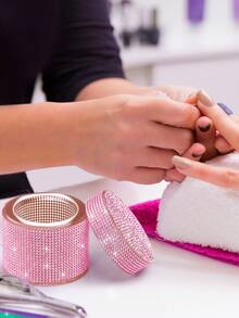 1 件钻石玻璃水晶杯、粉色/AB 指甲水钻、美甲丙烯酸液体粉末美甲杯碗玻璃器皿、美甲刷透明工具、洗甲笔杯美甲用品、美甲工具 - 彩色 - 查看 4