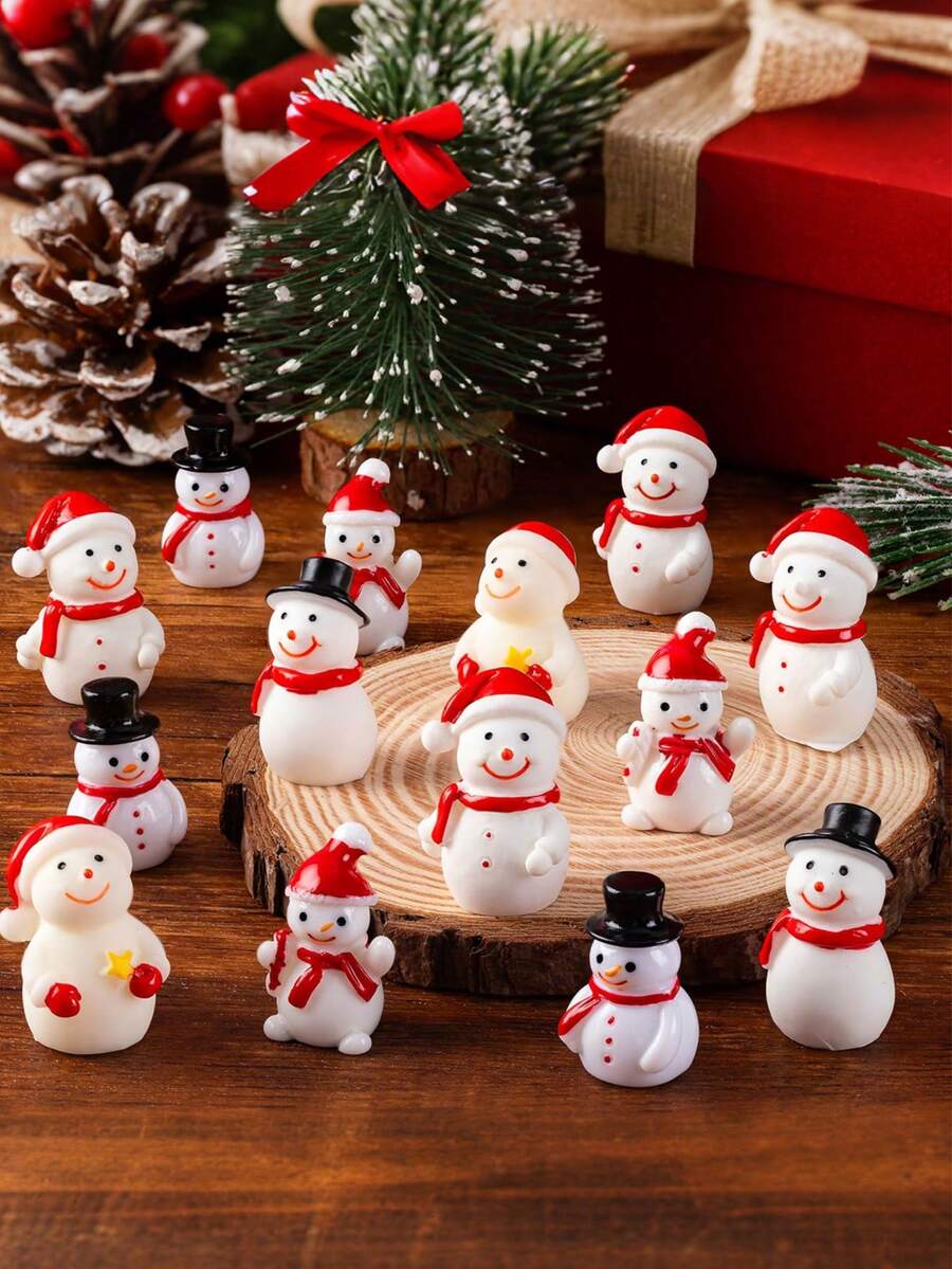 6 piezas Figuras en miniatura de muñeco de nieve, Muñecos de nieve en miniatura de Navidad, Muñecos de nieve de resina con sombreros para decoración de jardín de hadas, casa de muñecas y fiesta de Navidad, Decoraciones navideñas en miniatura de muñeco de nieve para paisaje en miniatura, accesorios para casa de muñecas hechos a mano