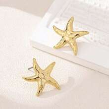 1 Pair Geometric Pearl & Starfish Stud Earrings - Gold B - View 4
