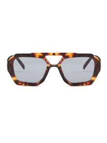 1副女士豹纹多边形PC镜框复古双梁街头风时尚飞行员眼镜 - 彩色 - 查看 4