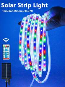 户外太阳能 LED 灯带，600LED 300LED LED 长条灯 IP65 全防水亚克力胶带，带遥控自粘，可切割太阳能自动开/关绳灯，适用于露台泳池露营装饰（太阳能/USB 电源代码）