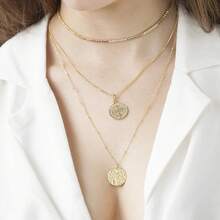 Zodiac Coin Embossed Choker Necklace Disc 12 Astrology Horoscope 14K Gold Plated Round Pendant Personalized Necklace Women Men - H 處女座(8月23日至9月22日) - 查看 2