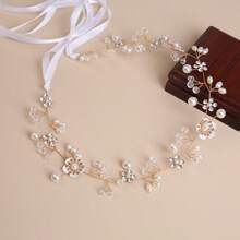 1 件优雅花卉新娘皇冠头饰 - 手工制作的花环，适合生日派对氛围、表演头带配件、浪漫森系发饰