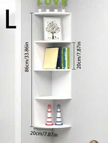 1 件壁挂式转角架、书架、无需钻孔、卧室、客厅壁挂式储物架 - 白色 - 查看 5