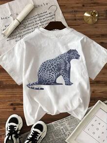 TaskSense Women's Casual Leopard Print Round Neck Short Sleeve T-Shirt, Summer - White - View 6