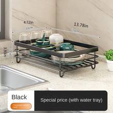 1pc Carbon Steel Kitchen Storage Rack - Bowl And Dish Rack With Drain Board, Cutlery Rack, And Chopping Board Rack, Suitable For Tabletop Storage