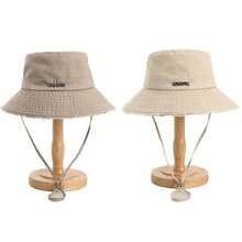 Korean Style Frayed Metal Letter Bucket Hat, Washed Vintage Rose Red Outdoor Hiking Sun Protection Cap For Women,Holiday,Travel - Hot Pink - View 21