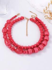 1pc Bohemian Fashion Asymmetric Beaded Double Layer Necklace, Minimalist Women's Necklace Accessory For Daily Wear And Gift