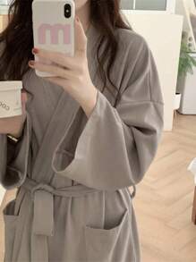 1 szt. Szlafrok nocny z teksturą waflową, swobodny, domowy, w stylu kimona, chłonny szlafrok, odpowiedni dla mężczyzn i kobiet, może służyć jako piżama, wiosna/jesień