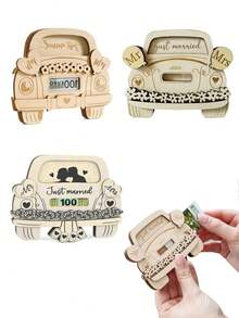 1 Peça Carteira de Carro de Casamento, Carteira de Presente de Casamento, Artesanato de Madeira, Carteira de Casamento de Madeira, Carteira de Carro, Porta-Dinheiro para Sr. e Sra., Cartões de Parabéns Engraçados para Casamento, Cartões de Felicitações para Recém-Casados, Cartão de Presente de Casamento