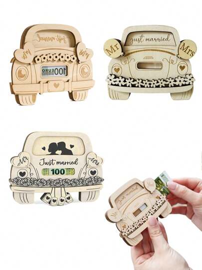 1pc Wedding Car Wallet Wedding Gift Wallet Wooden Crafts Wooden Wedding Wallet Car Wallet Money Holder For Mr And Mrs, Funny Congrats Marriage Cards, Greeting Cards For Newlyweds, Marriage Gift Card