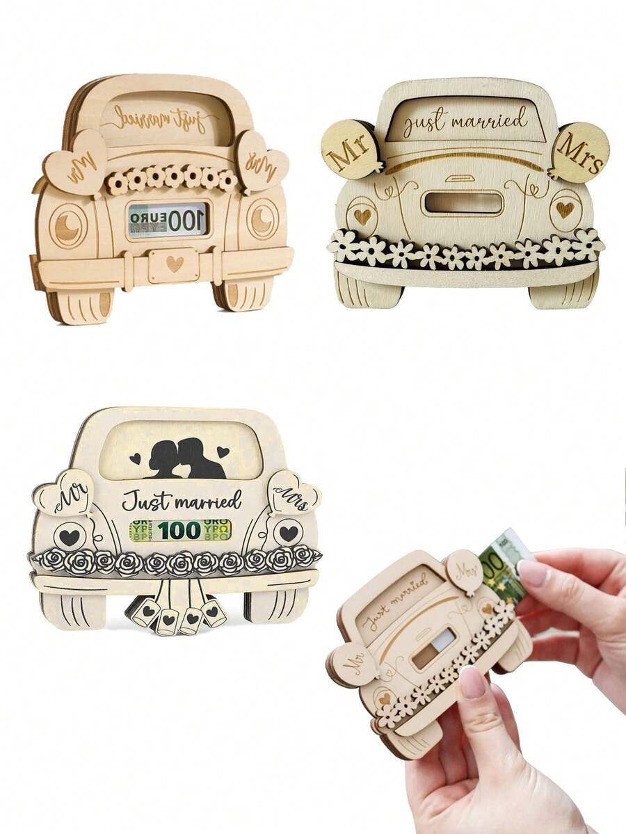 1 Peça Carteira de Carro de Casamento, Carteira de Presente de Casamento, Artesanato de Madeira, Carteira de Casamento de Madeira, Carteira de Carro, Porta-Dinheiro para Sr. e Sra., Cartões de Parabéns Engraçados para Casamento, Cartões de Felicitações para Recém-Casados, Cartão de Presente de Casamento