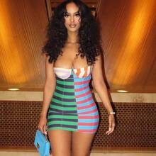 Sexy Sleeveless Colorful Striped Fashion Print Dress Casual Hip Skirt For Women - Sọc màu - Xem 1