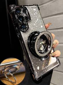 极简支架手机壳，防震/TPU硅胶软边高端保护套，防尘加厚边角奢华手机壳，兼容三星Galaxy S24 Ultra/S24 Plus/S24/S23 Ultra/S23 Plus/S23/S22 Ultra/S22 Plus/S22/S21 Ultra/S21 Plus/S21 FE/S23 FE/S20 Ultra/S20 Plus/S20 FE，带支架电镀工艺+TPU硅胶软边全包覆男女通用高端保护壳，兼容OPPO A5x/C12345678/987654321，防水防摔防刮，国际版，非国内版 - 黑色 - 查看 1