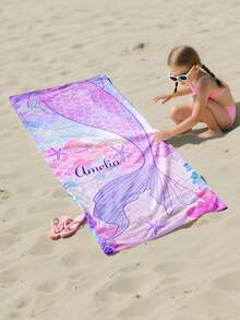 Toalha de praia infantil personalizada, presente de aniversário de verão, clima de verão, viagem de meninas à praia, toalha de praia personalizada, piscina, decoração de praia, para família, sereia - Multicolorido - Ver 4