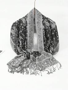1条多色佩斯利印花复古波西米亚风大号羊绒围巾，柔软轻盈，女士披肩式围巾，带长流苏，适合春秋季节，休闲时尚配饰，可搭配日常服装、沙滩罩衫，也是一份很棒的礼物。 - 棗紅 - 查看 11