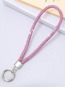 1 pieza Lujosa cadena de teléfono móvil con brillos y cristales, colgante de rhinestone, correa de muñeca para todos los modelos de teléfono, correa para smartphone, accesorio antifugas de alta gama - Plateado - Ver 17