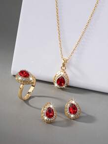 1set Vintage Luxury Elegant Rhinestone Water Drop Earrings, Necklace & Ring Jewelry Set For Women, Suitable For Festival, Birthday, Date, Dance, Party, Holiday, Shopping, Daily Work