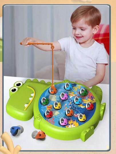 Festive Dino Fishing Game: Play And Drop Resistant,Plastic, Ages 3-6,Electric Fishing Reel, Magnetic Fishing Toy With Random Color Fish And Accessories!(Requires Two No. 5 Batteries To Be Provided)