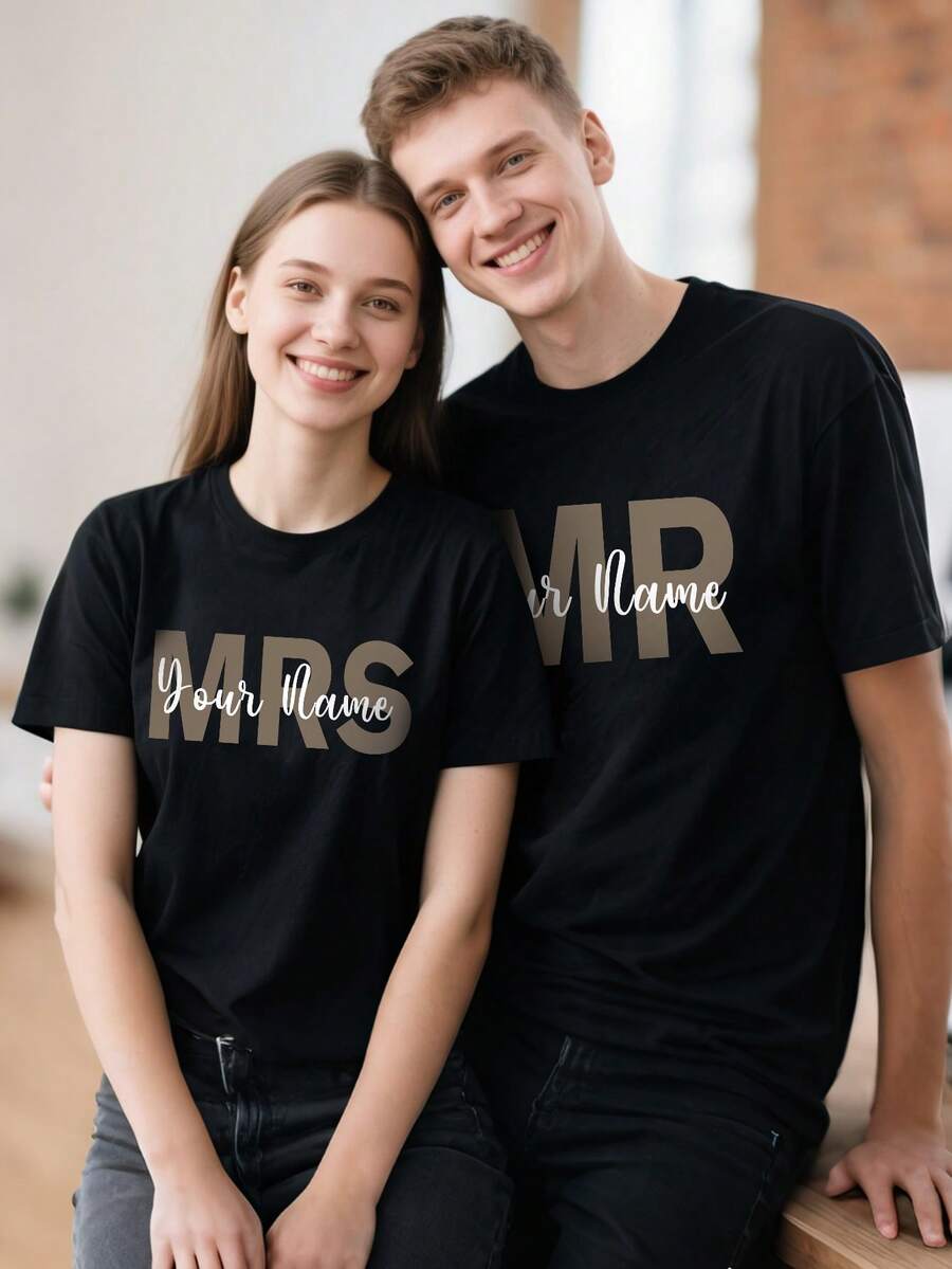 Áo phông Unisex có thể tùy chỉnh: Chọn văn bản bạn cần, Cổ tròn tay ngắn màu đen cổ điển (Cỡ S - XL), Phù hợp cho đội, nhóm và cặp đôi, Dành cho nam và nữ, Món quà tuyệt vời cho gia đình và bạn bè - màu đen - Xem 1